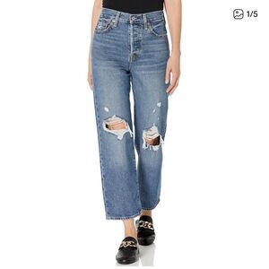 Levi's Ribcage Straight Ankle Jeans - Faded Blue Wash